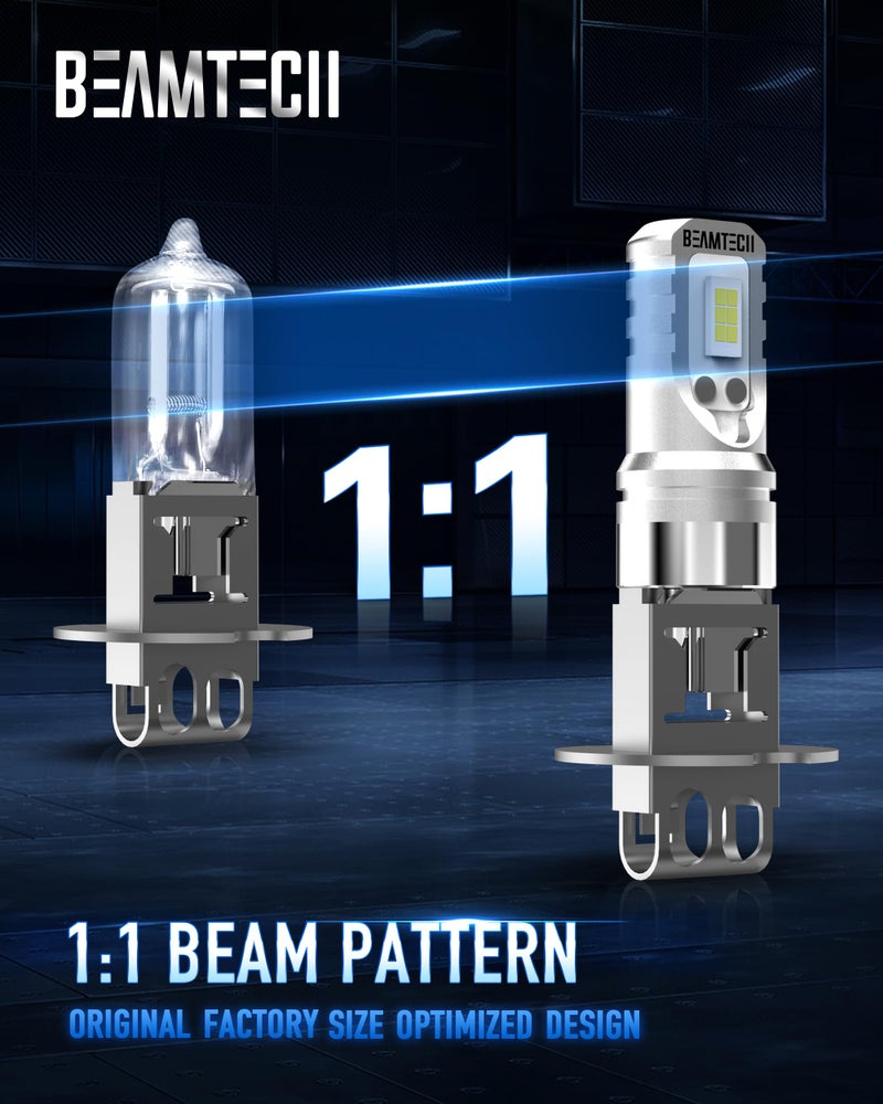 BEAMTECH مصابيح ضباب BEAMTECH H3، 6500K أبيض بحجم 1:1 3200 لومن شديدة السطوع غير قطبية - Image 2